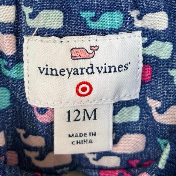 Vineyard Vines Baby Girl Tiered Ruffles Romper 12m Multicolor Whale Print Ocean - Picture 2 of 5
